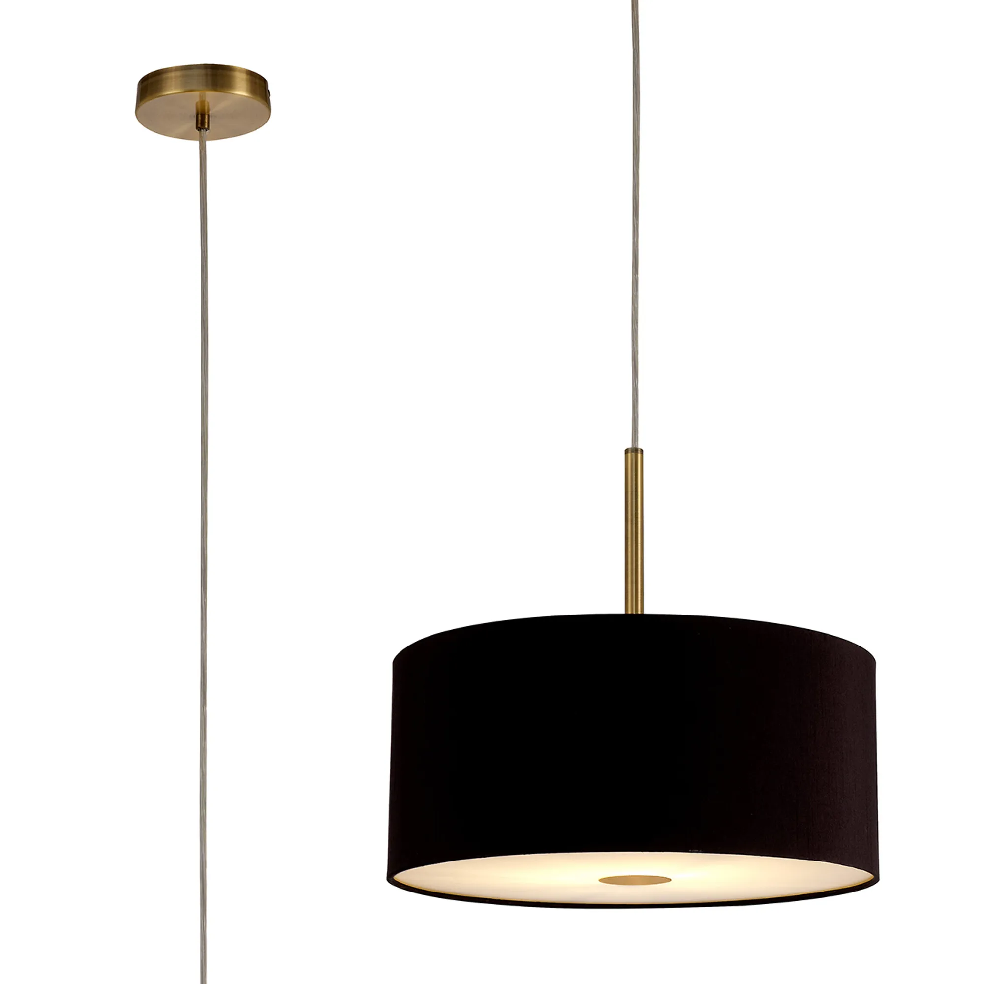 Baymont 40cm Pendant 1 Light Antique Brass, Midnight Black/Green Olive, Frosted Diffuser DK0219  Deco Baymont AB BL/GR